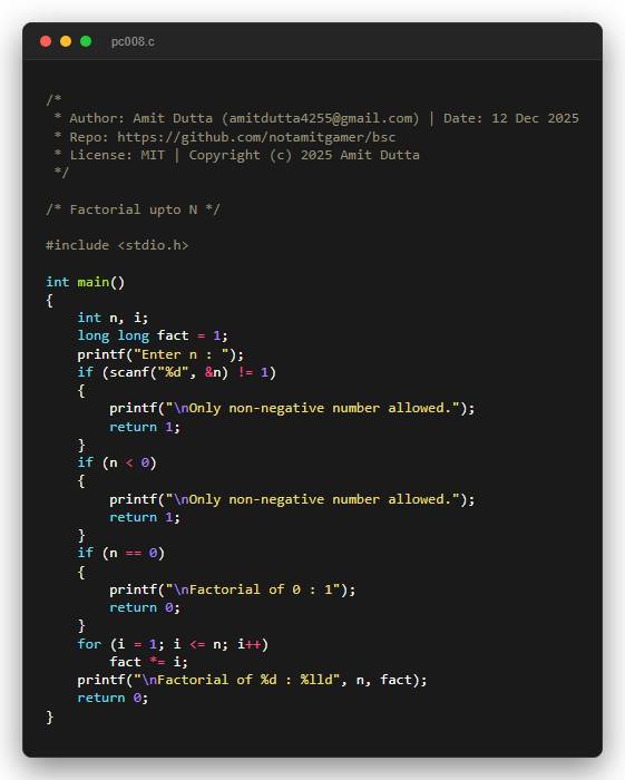 Factorial upto N